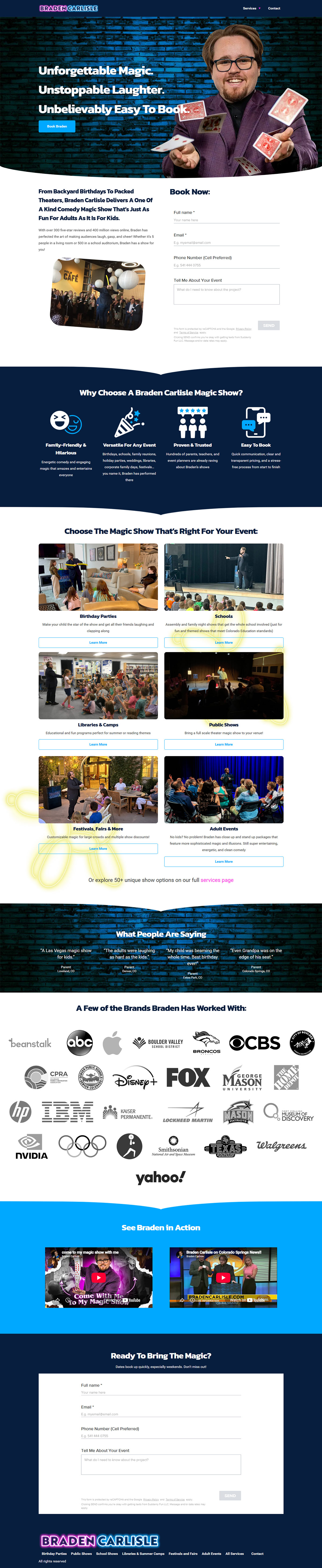 Full-page view of the Braden Carlisle website
