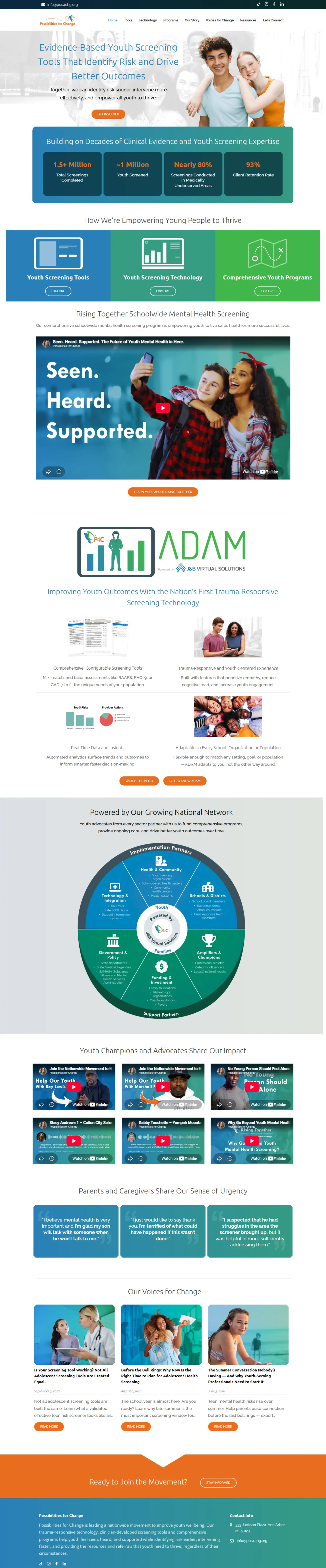 Full-page view of the Possibilities for Change website